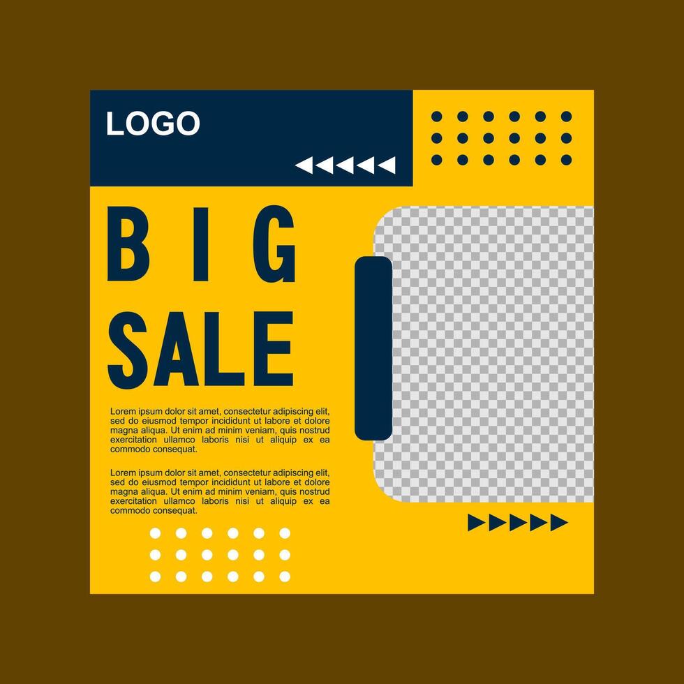 A yellow and blue social media post with the words Big Sale. vector