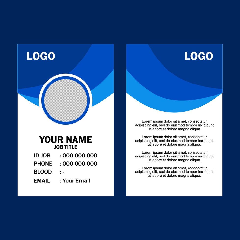 A blue and white business card with waves and contact info. vector