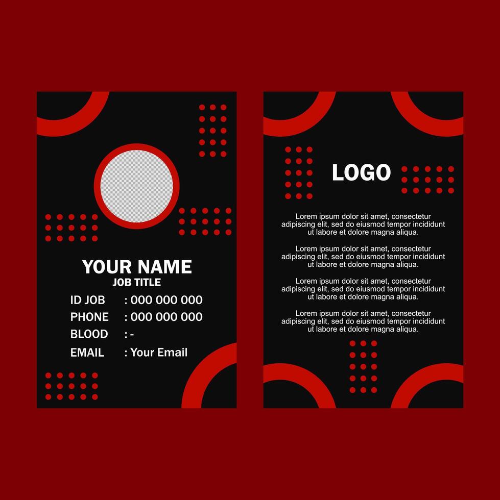 Black and red business card template with contact information. vector