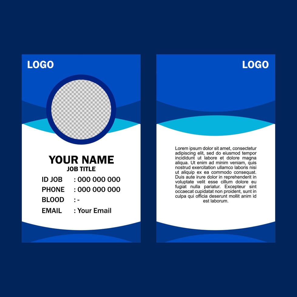 A blue and white business card with waves and contact info. vector