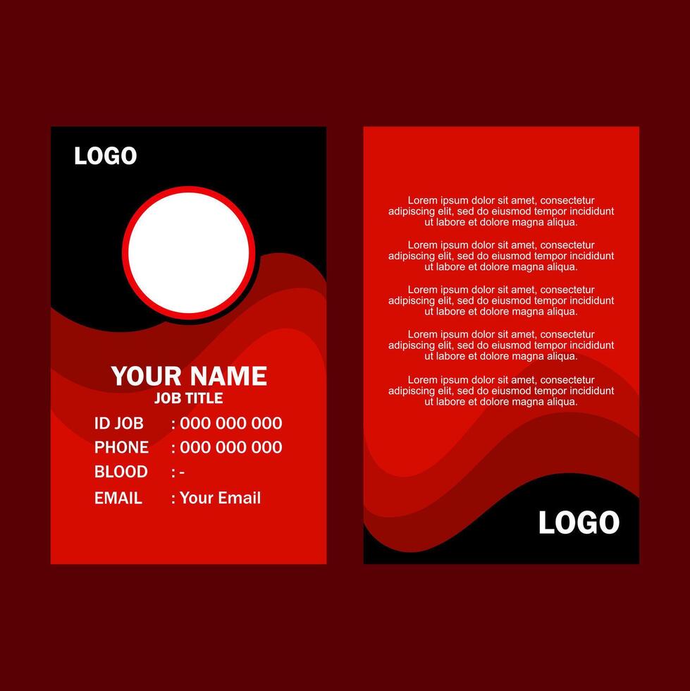 Red and black business card template with placeholder image. vector