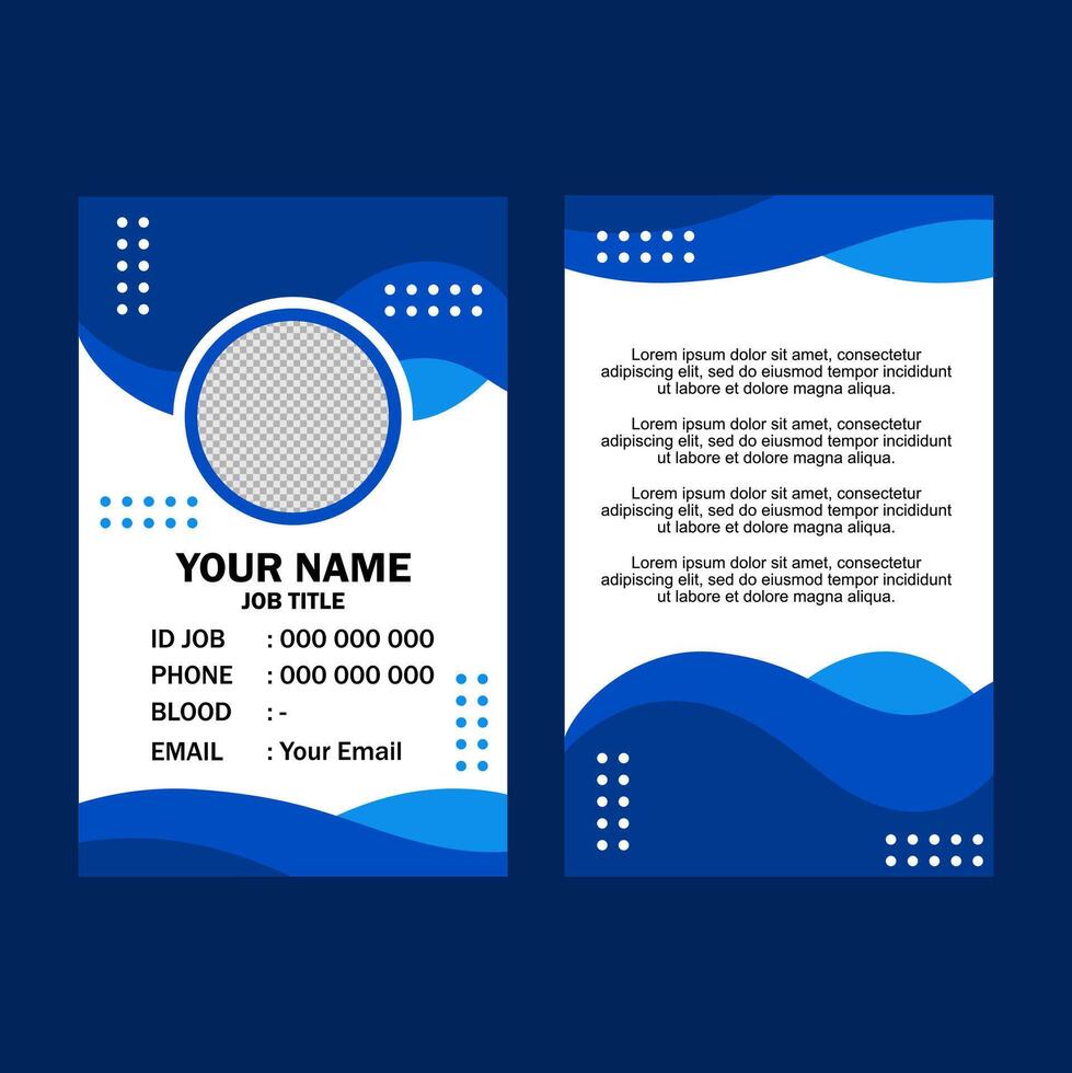 A blue and white business card with waves and contact info. vector