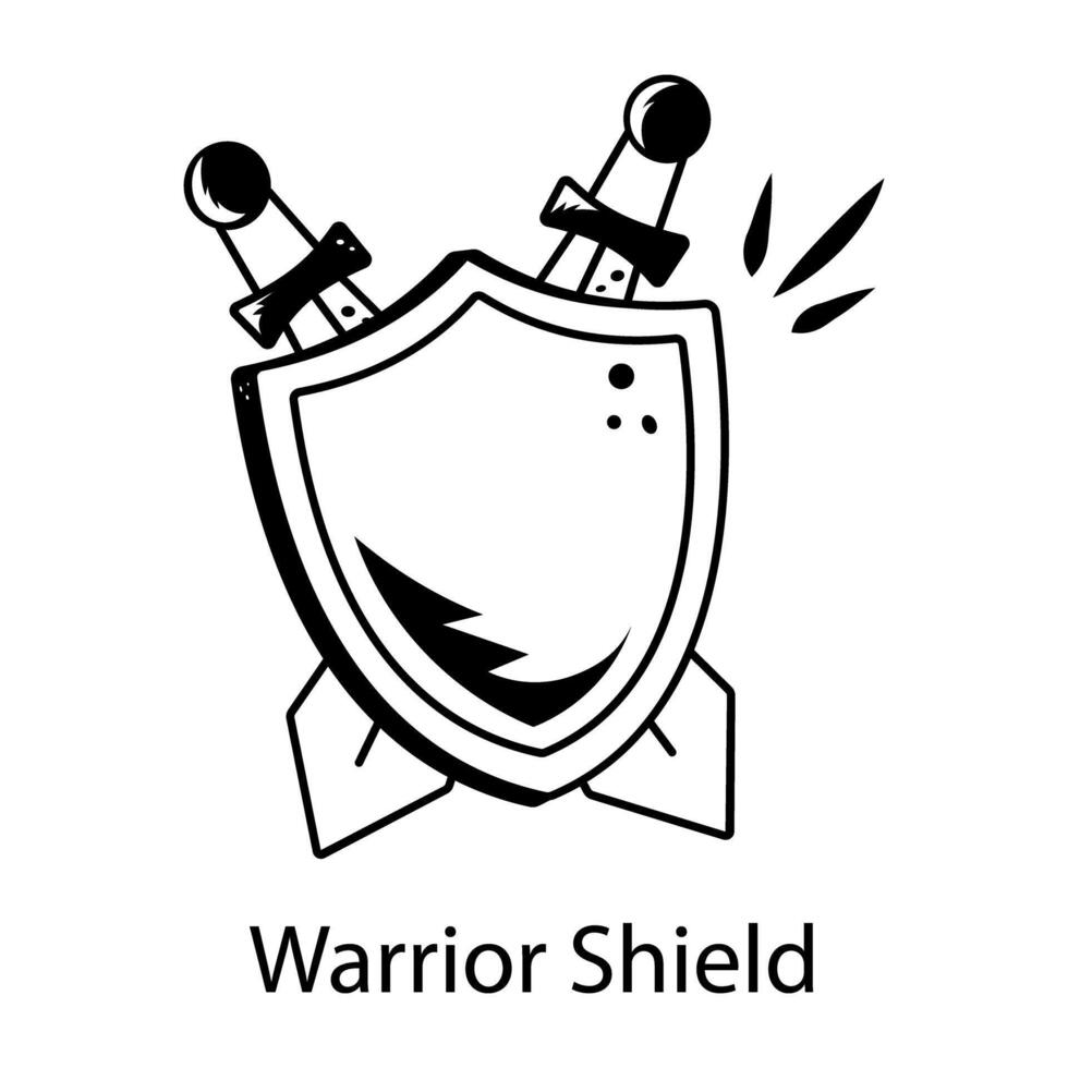Doodle style icon of warrior shield with cross swords vector
