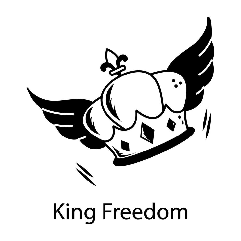 Crown with wings denoting king freedom, doodle icon vector