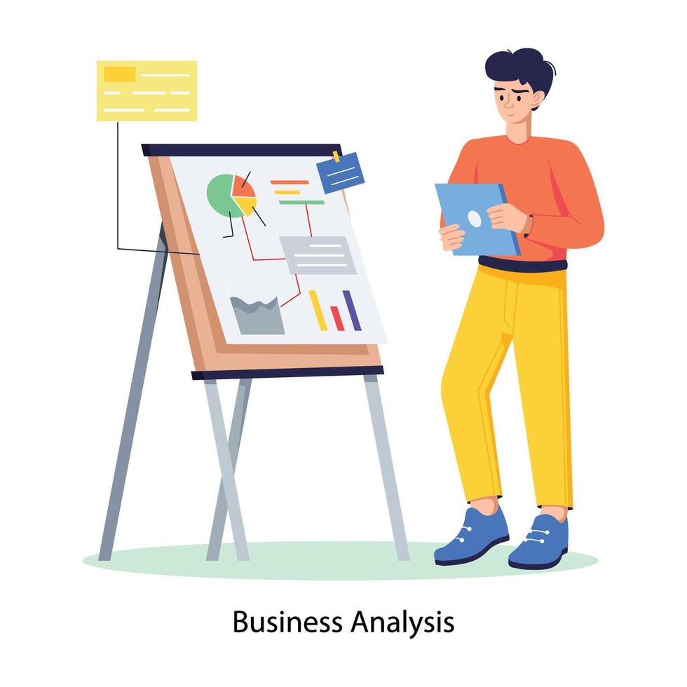 Person giving business analysis presentation, flat illustration vector