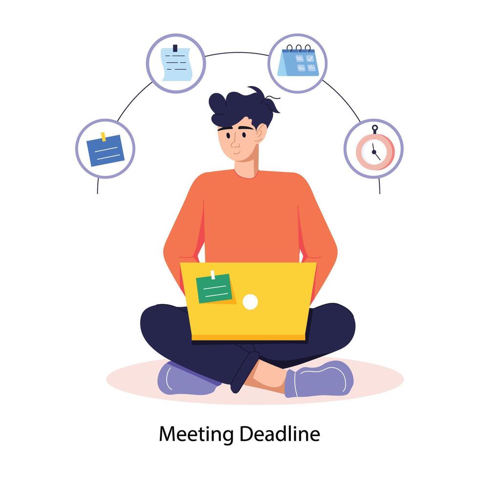 A flat illustration of hardworking employee meeting deadline vector
