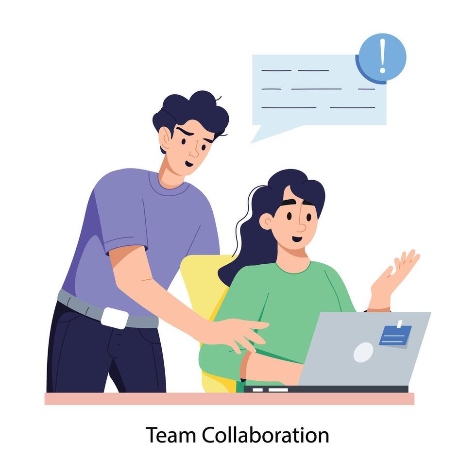 A flat illustration showing team collaboration and discussion vector