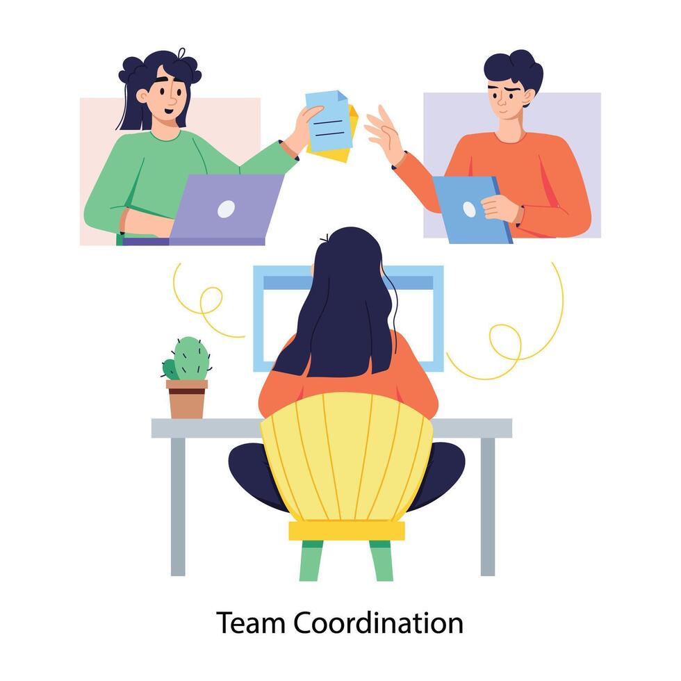 A flat illustration of online team coordination vector