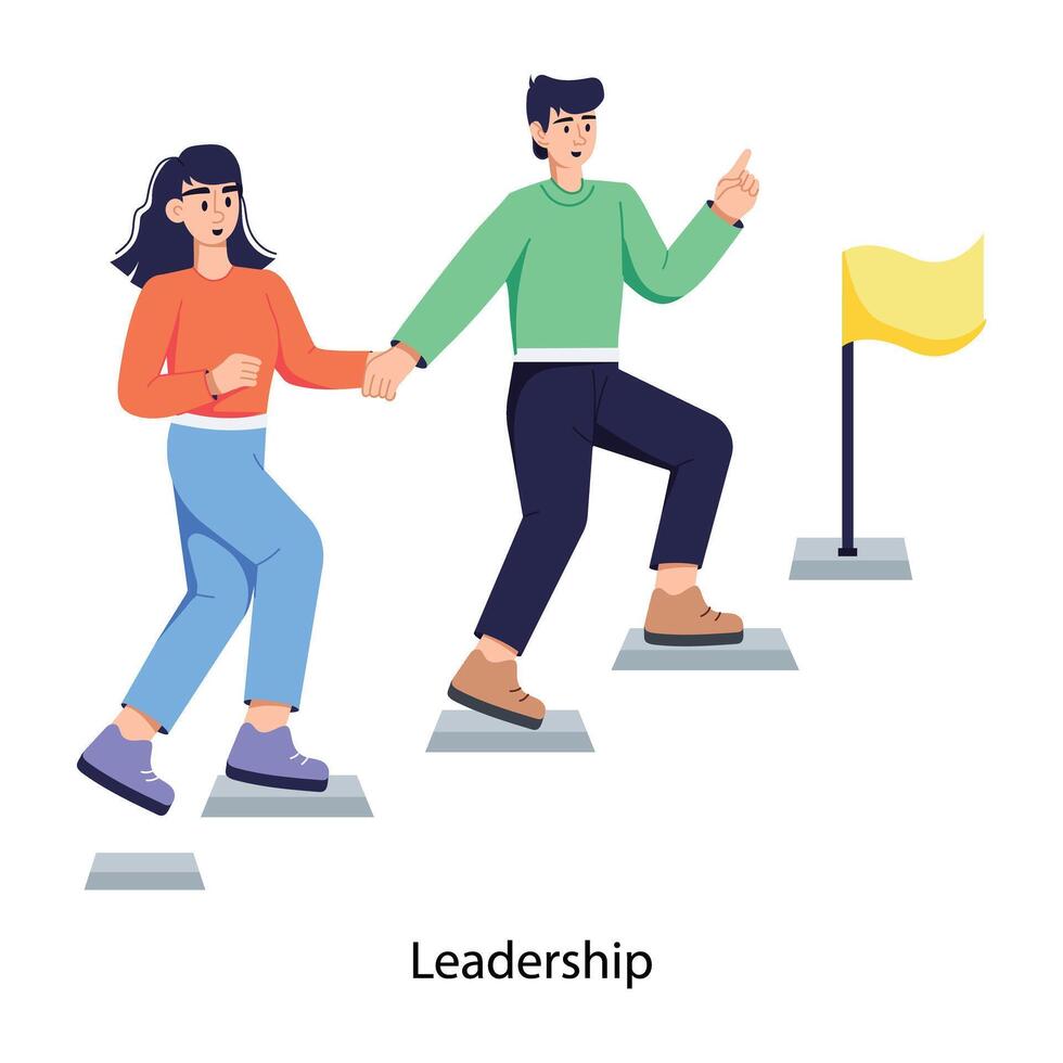 Employees moving upward together showing leadership, flat illustration vector