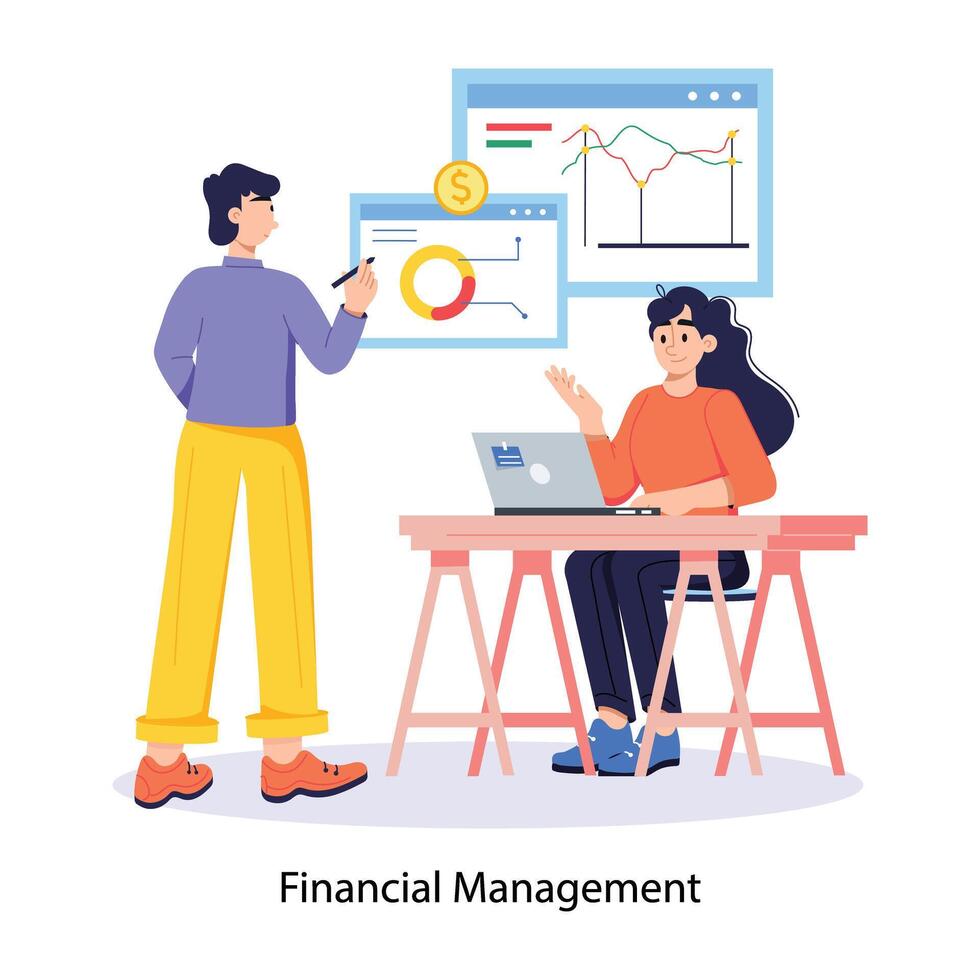 A flat character illustration of financial management team discussion vector