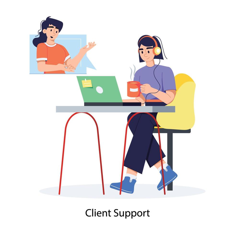 Online client support illustration in flat style vector