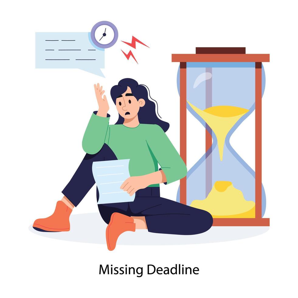 Employee taking missing deadline stress, flat illustration vector