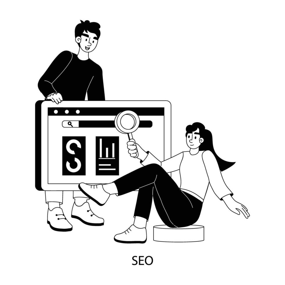 A flat character illustration of seo team research vector