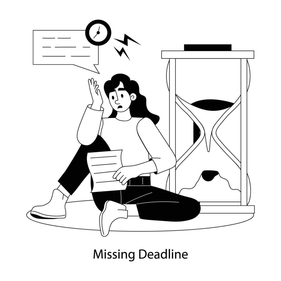 Employee taking missing deadline stress, flat illustration vector