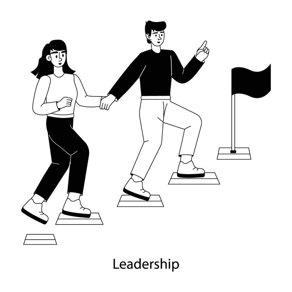 Employees moving upward together showing leadership, flat illustration vector