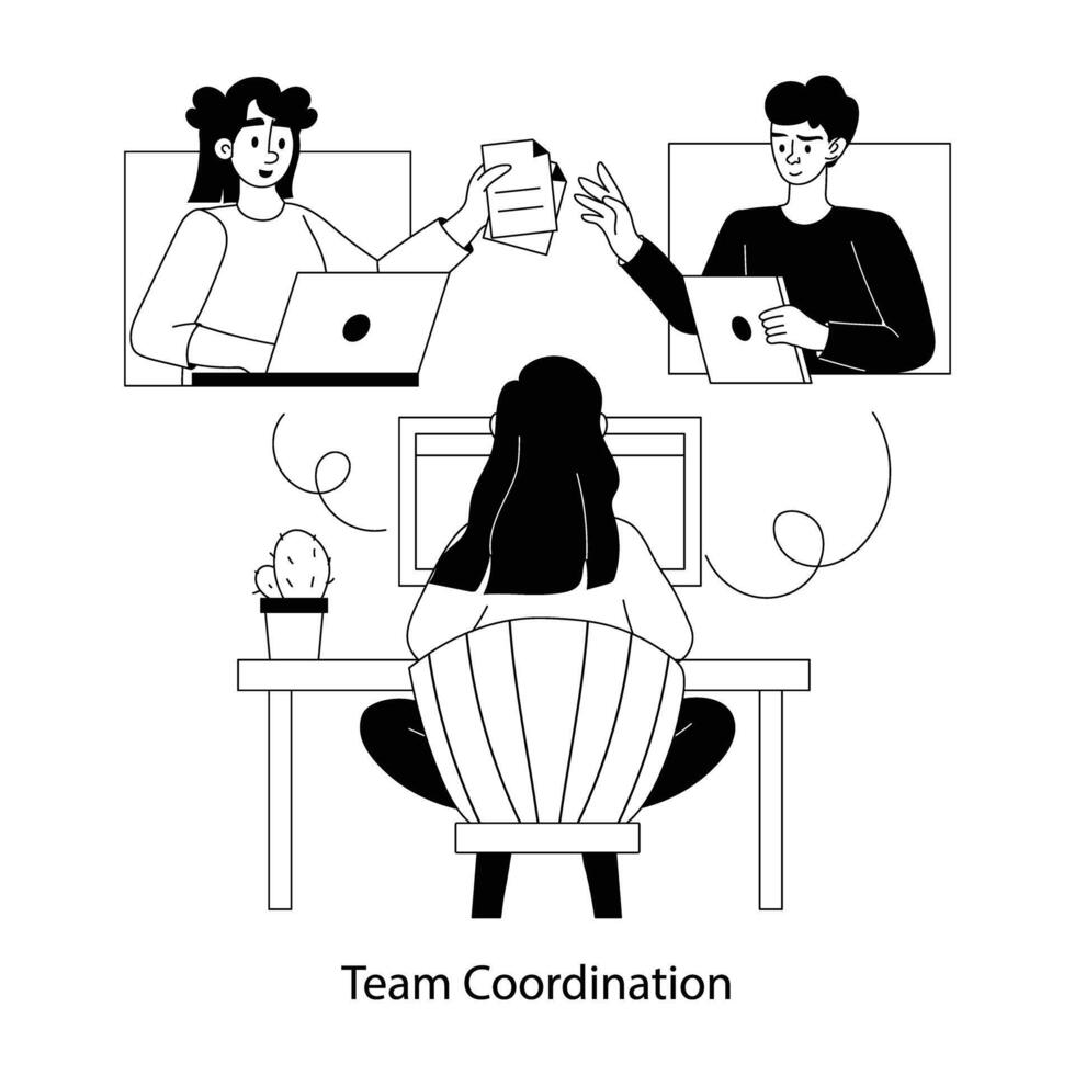 A flat illustration of online team coordination vector