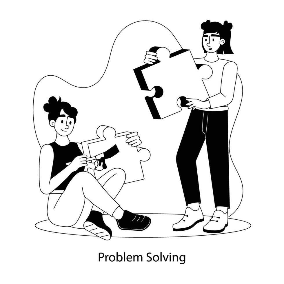 Team members finding problem solving solutions, flat illustration vector