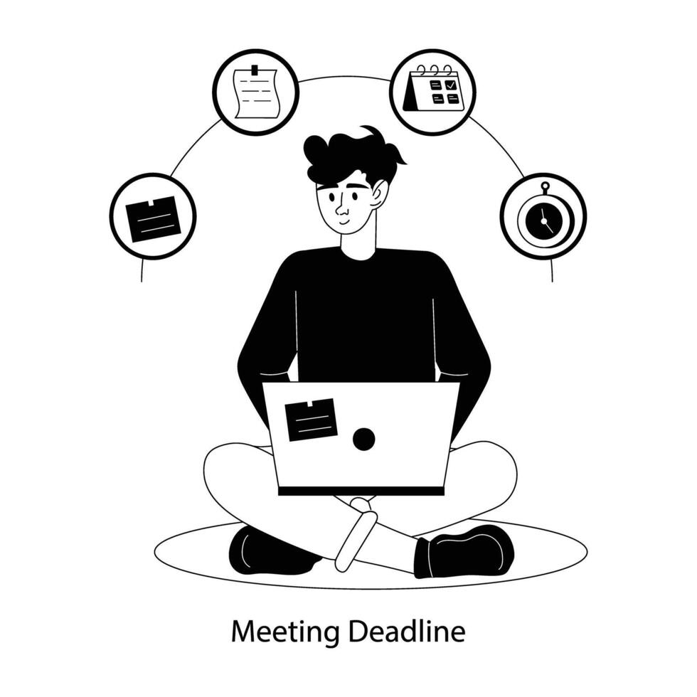 A flat illustration of hardworking employee meeting deadline vector