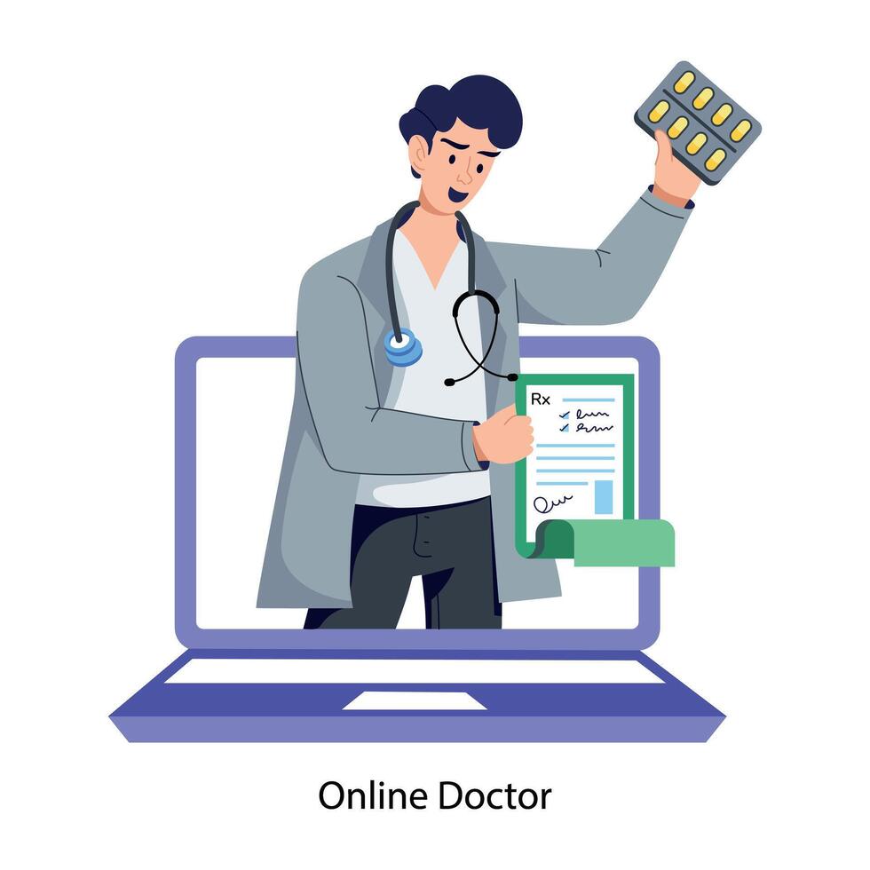 A flat illustration of online doctor report vector