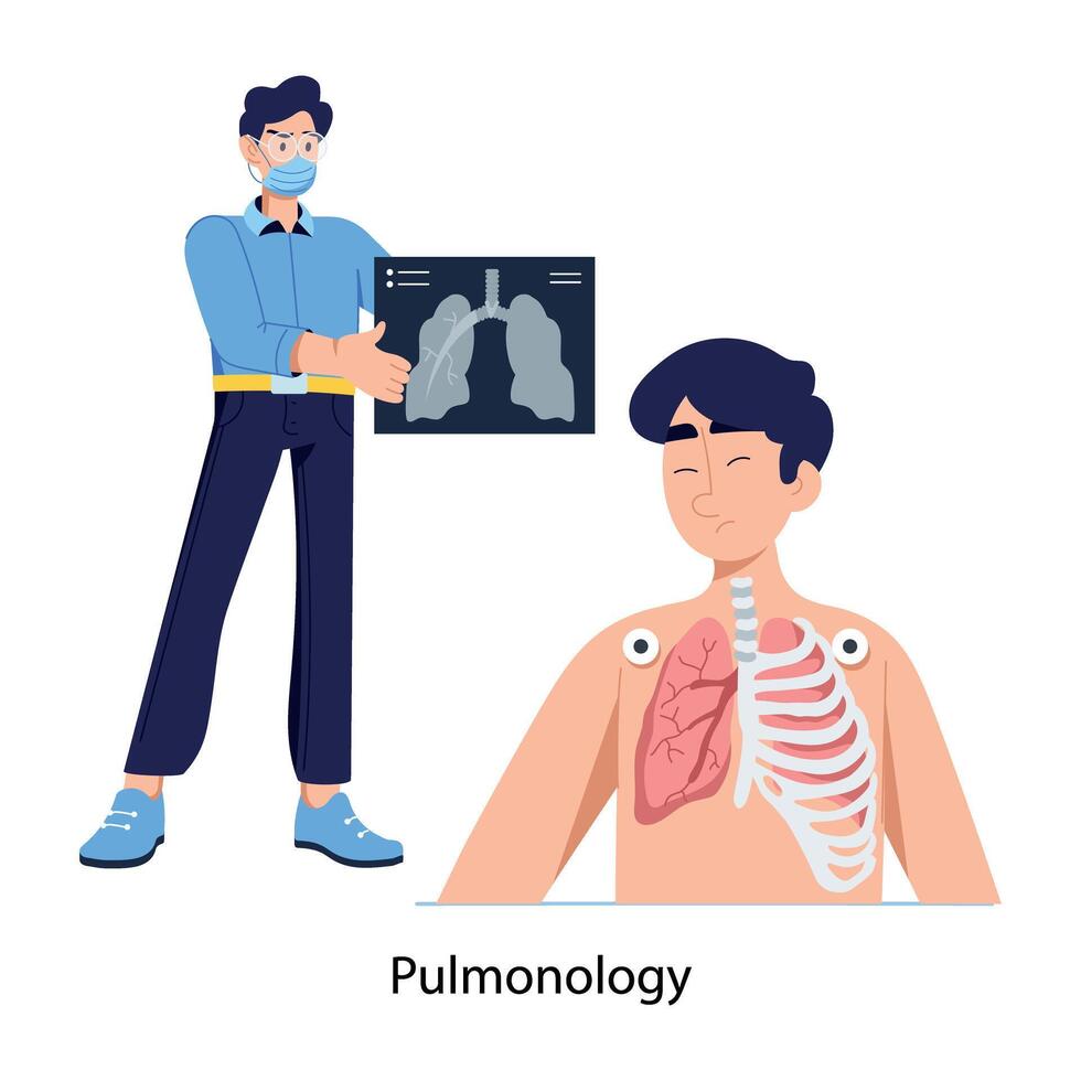 A flat character illustration of pulmonology checkup vector