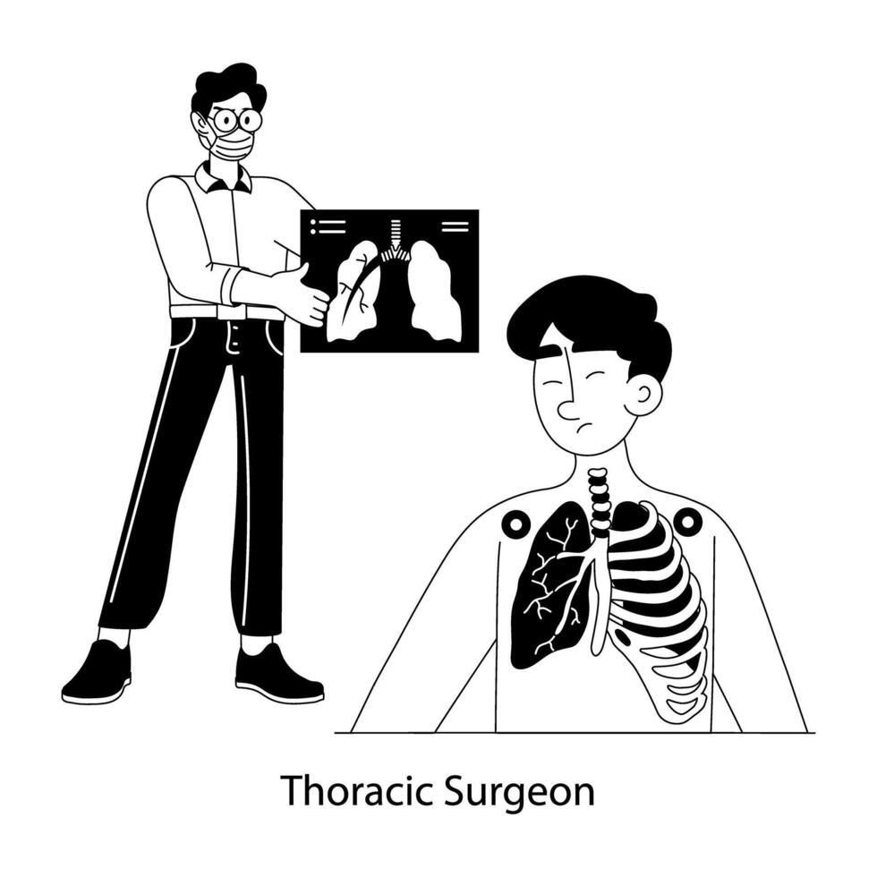 A flat character illustration of pulmonology checkup vector