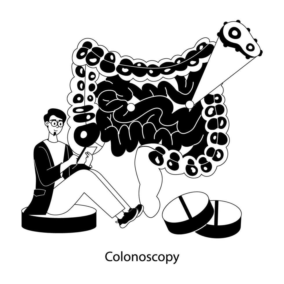 Character based flat illustration of colonoscopy vector