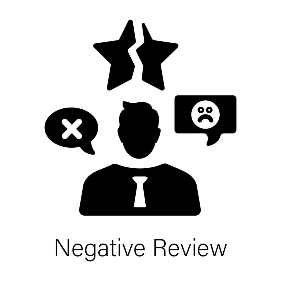 Solid icon showing customer with negative review vector