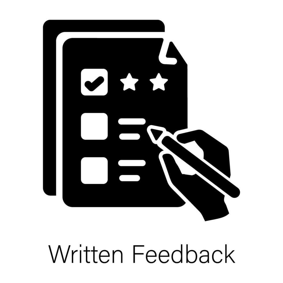A solid style icon of written feedback vector