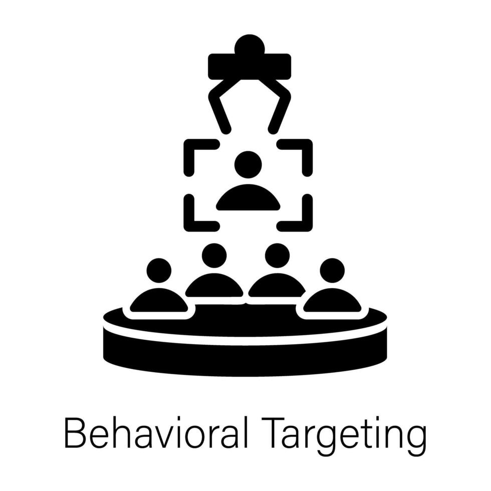 Filled style icon showing behavioural targeting process vector