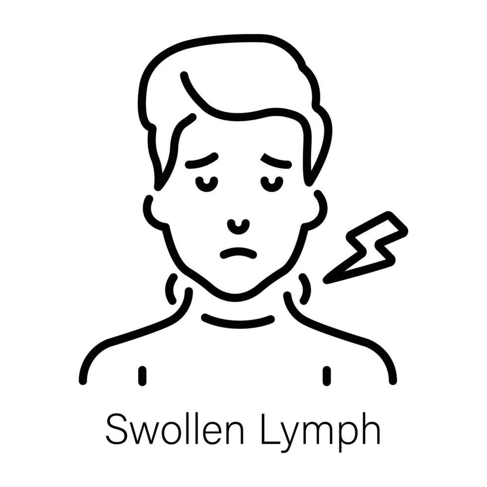 Line icon showing a person with swollen lymph vector