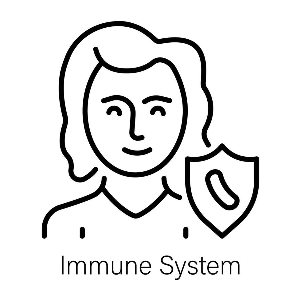 Girl with strong immune system, line icon vector