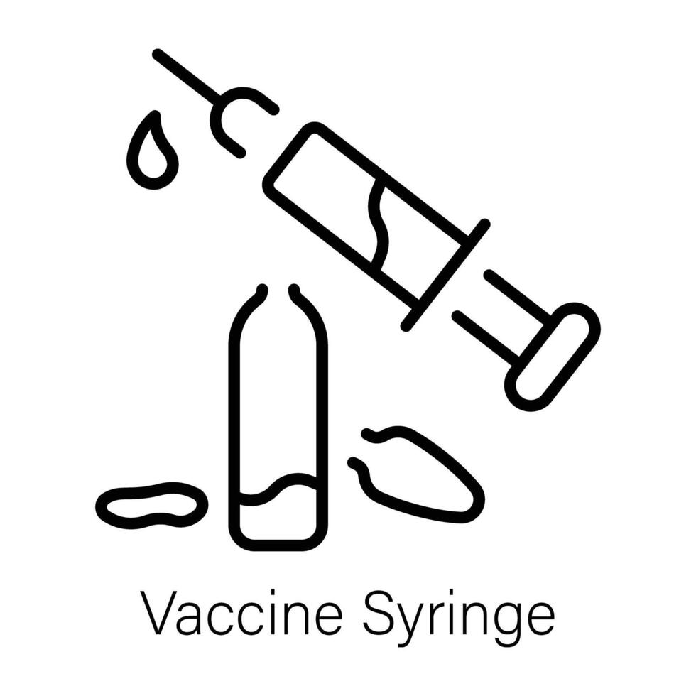 A linear icon of vaccine syringe filled with medicine vector