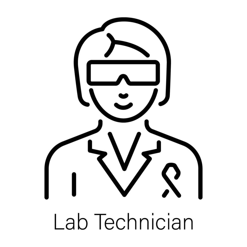 An outline icon of lab technician wearing glasses and coat vector