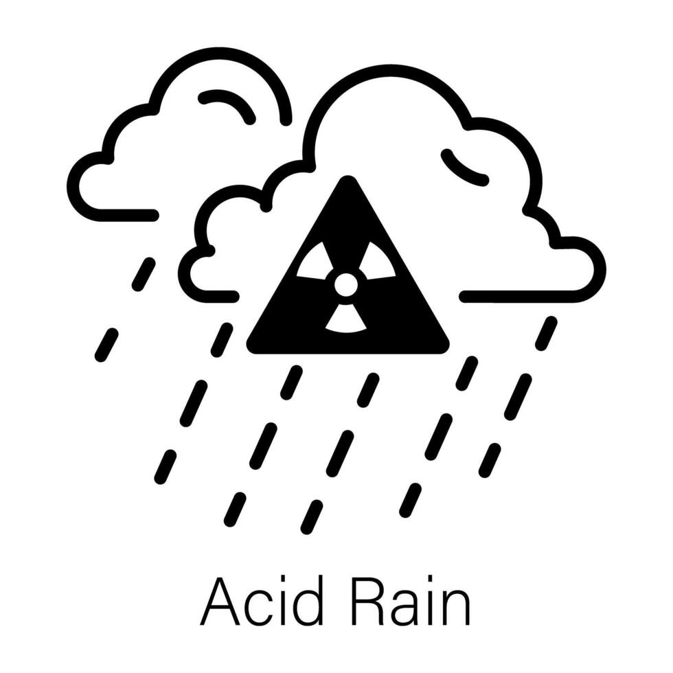 An outline icon of acid rain cloud with radioactive sign vector