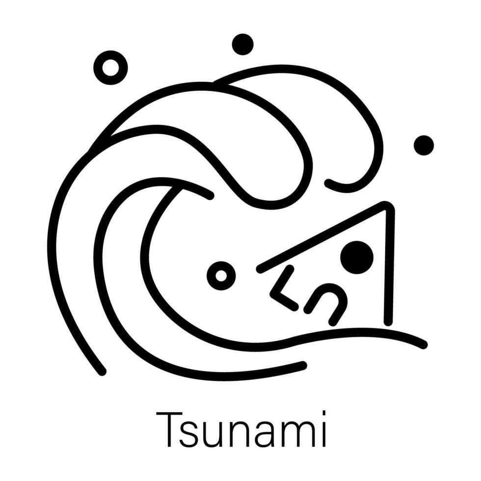 Outline style icon of tsunami natural disaster vector