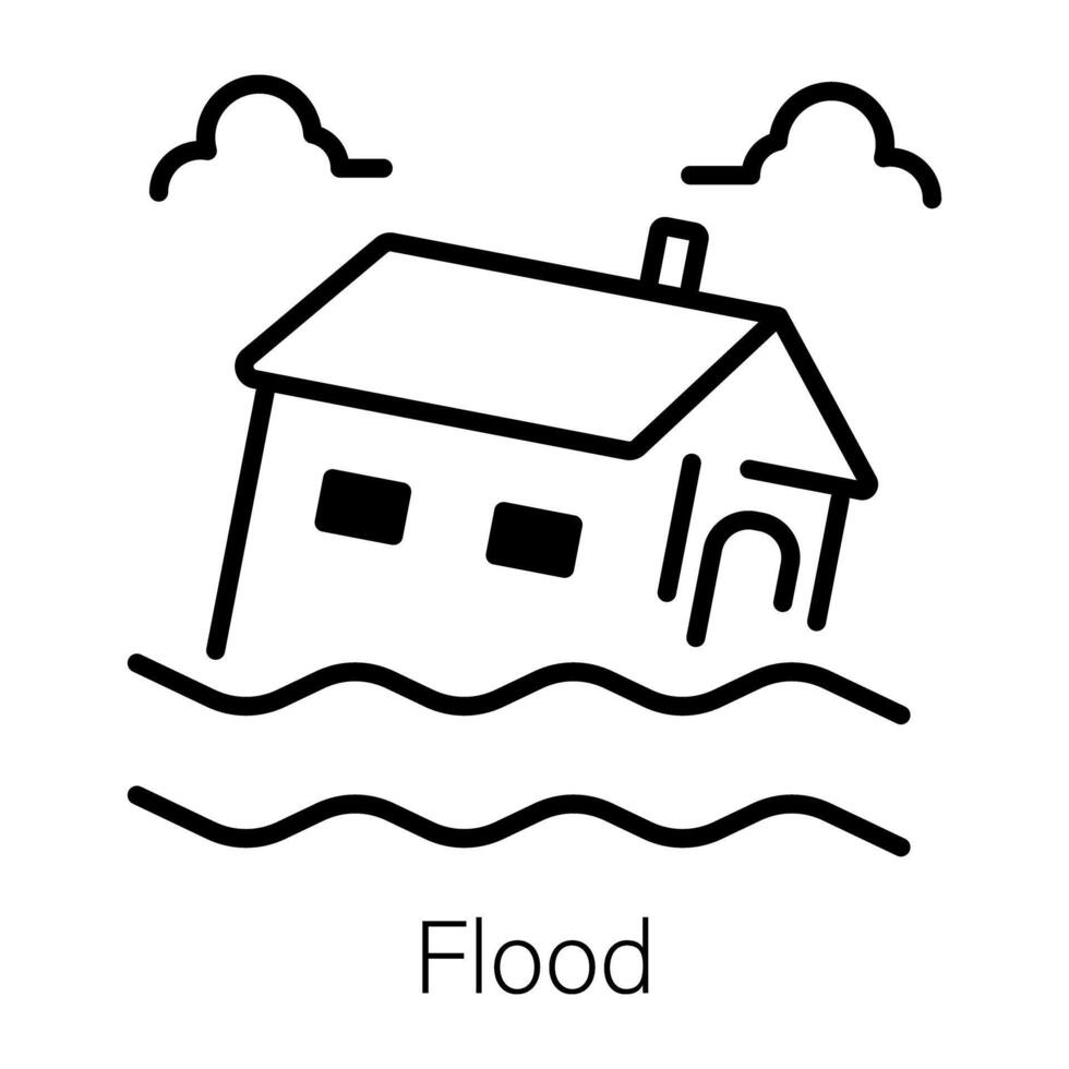 A line style icon of flood disaster damage vector