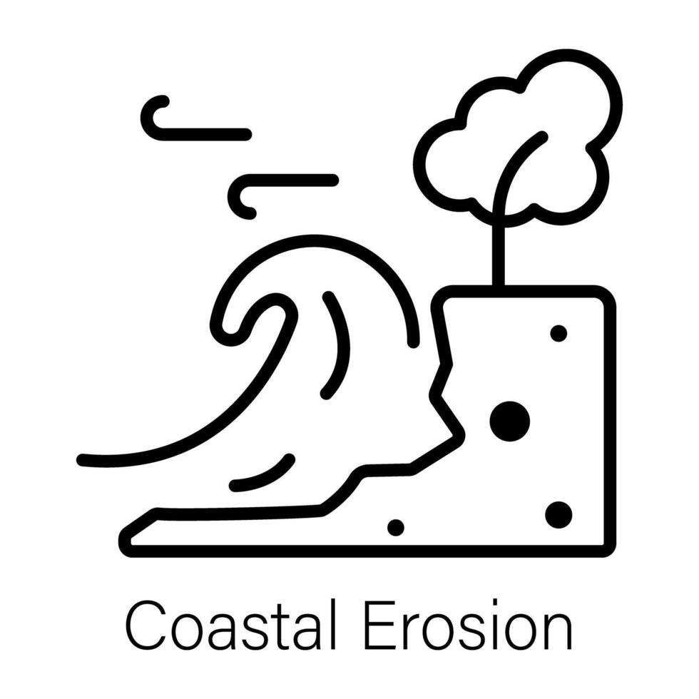 An outline icon of coastal erosion vector