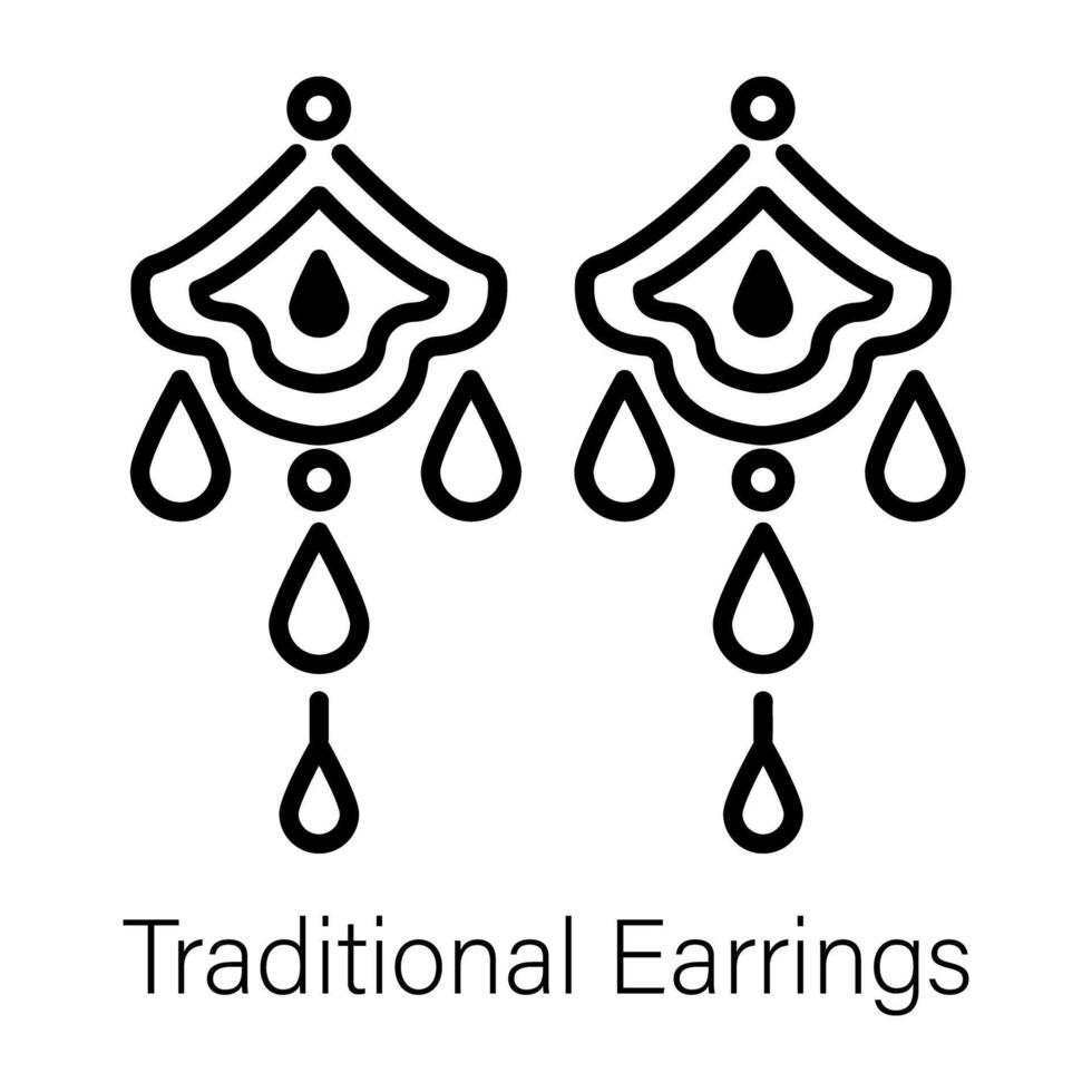Line icon of traditional earrings with pearls vector