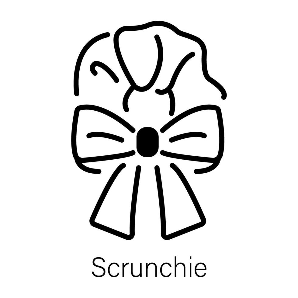Scrunchie with a cute ribbon bow, line icon vector