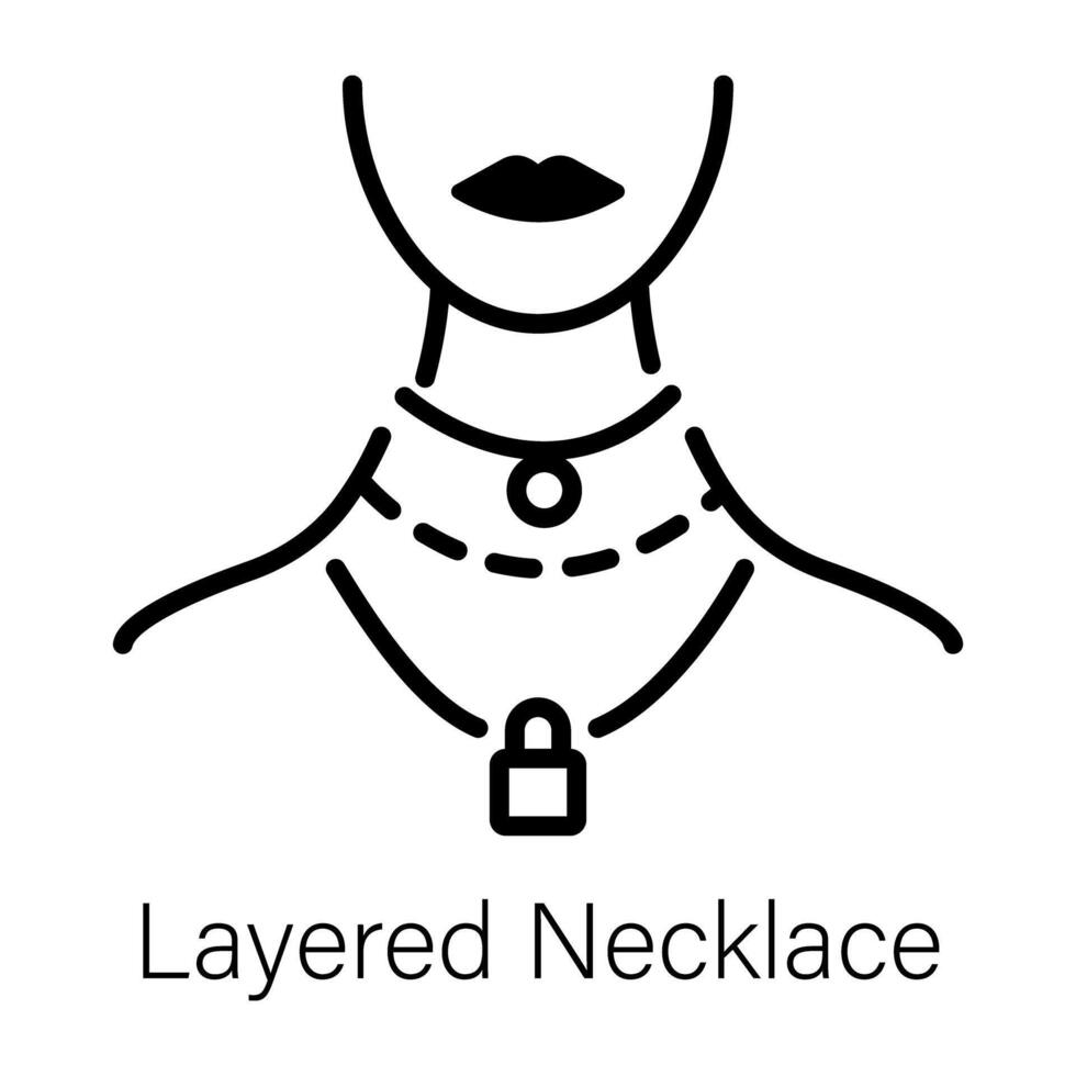 Girl wearing a layered necklace, line icon vector