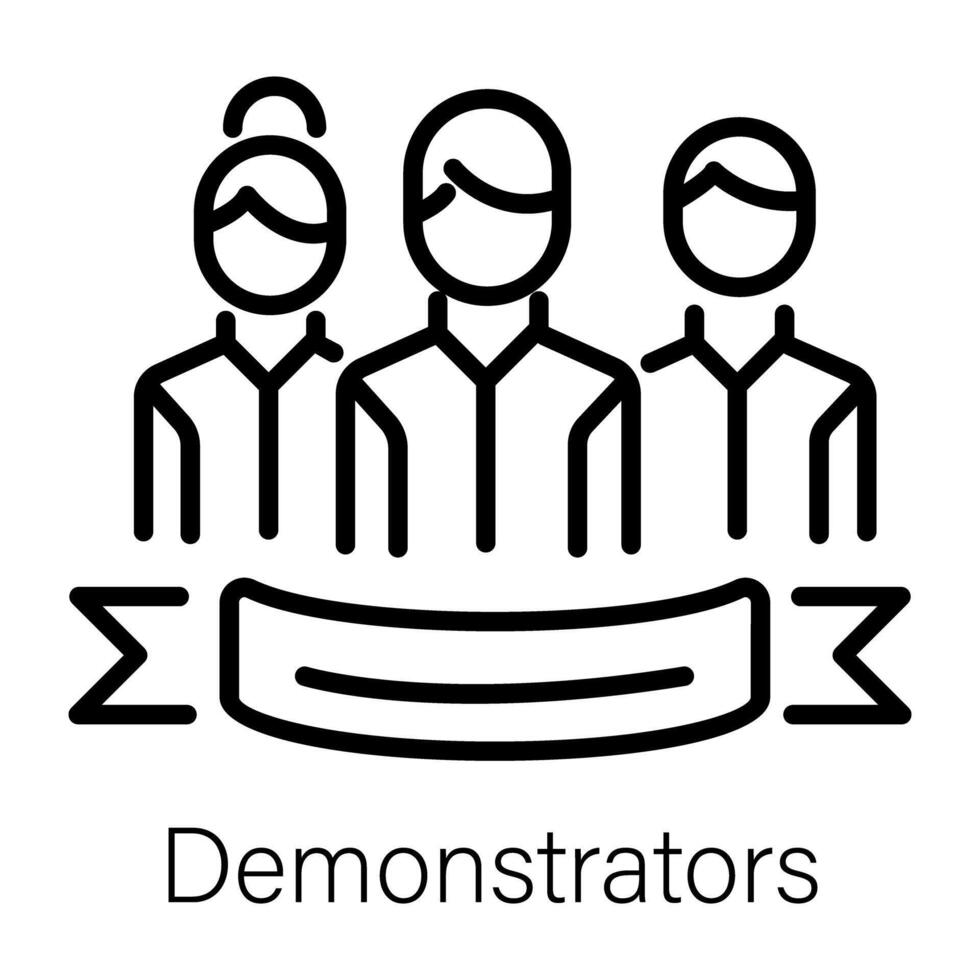 An outline style icon of demonstrators with banner vector