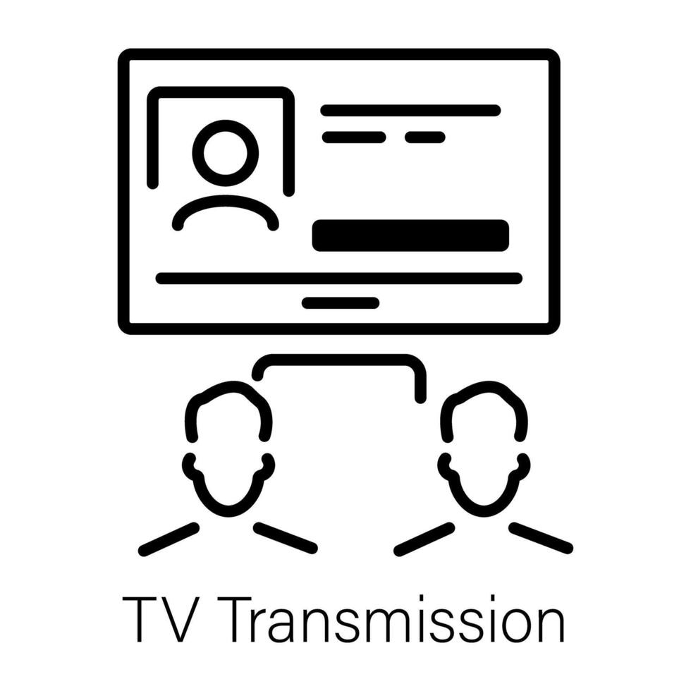 Person watching tv transmission, line icon vector