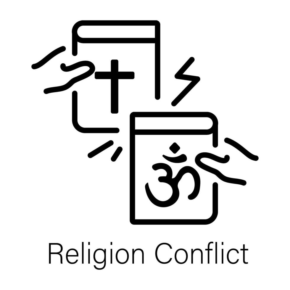 An outline style icon of religion conflict vector