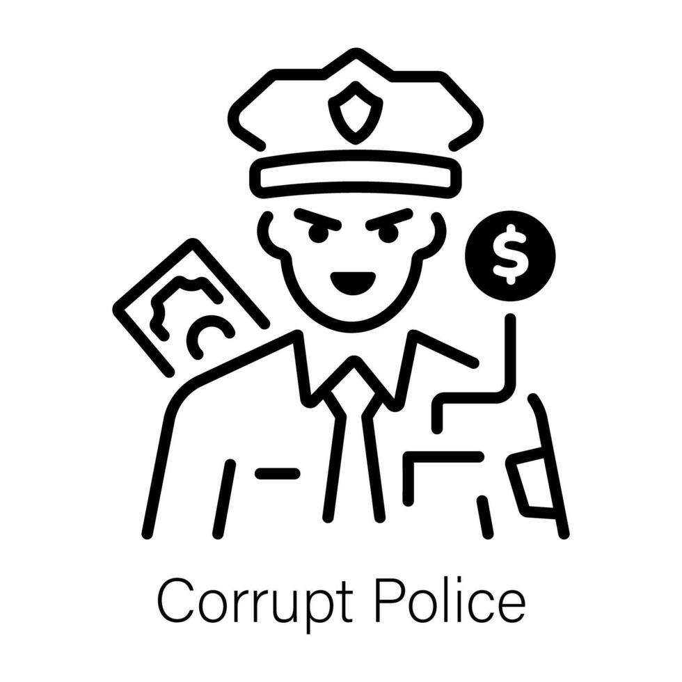 An icon of corrupt police in line style vector