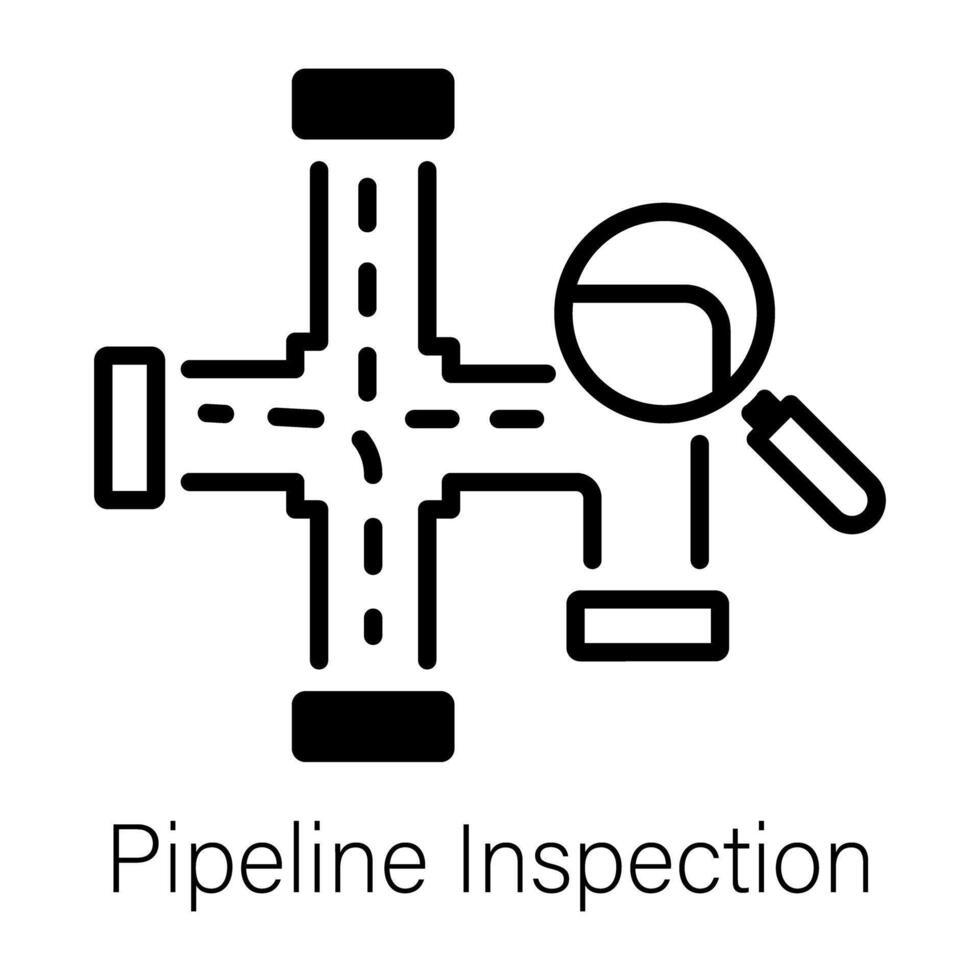 A linear icon of pipeline inspection with magnifier vector