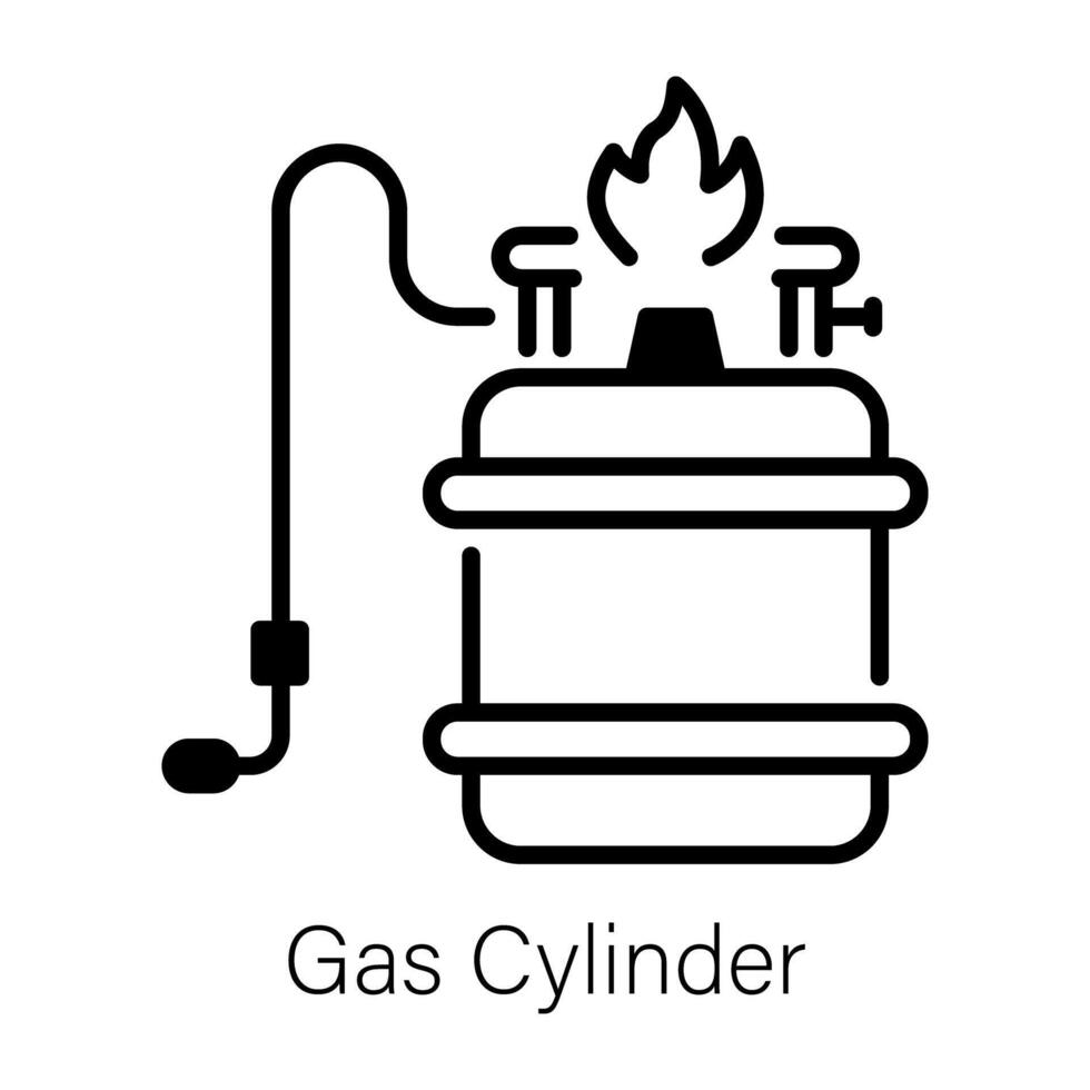 A line icon of burning gas cylinder vector