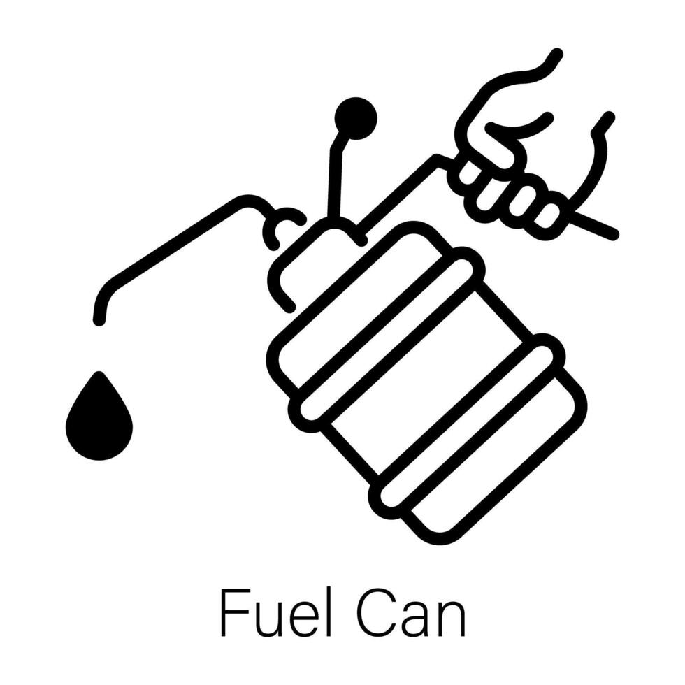 Linear style icon of hand holding fuel can vector
