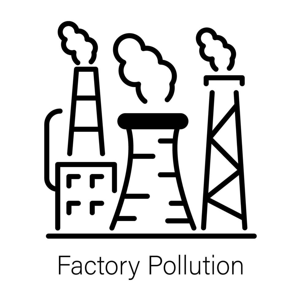 An outline style icon of factory pollution vector