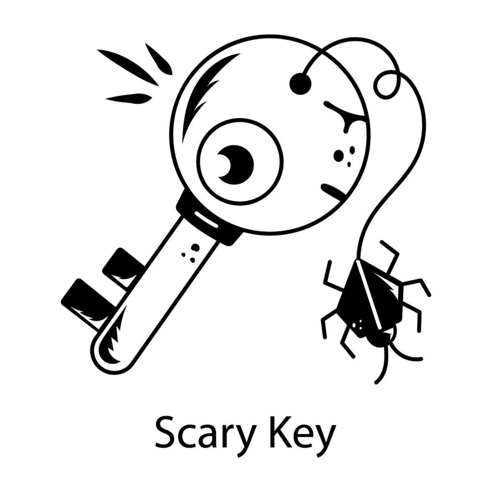 A scary key icon designed in hand drawn style vector