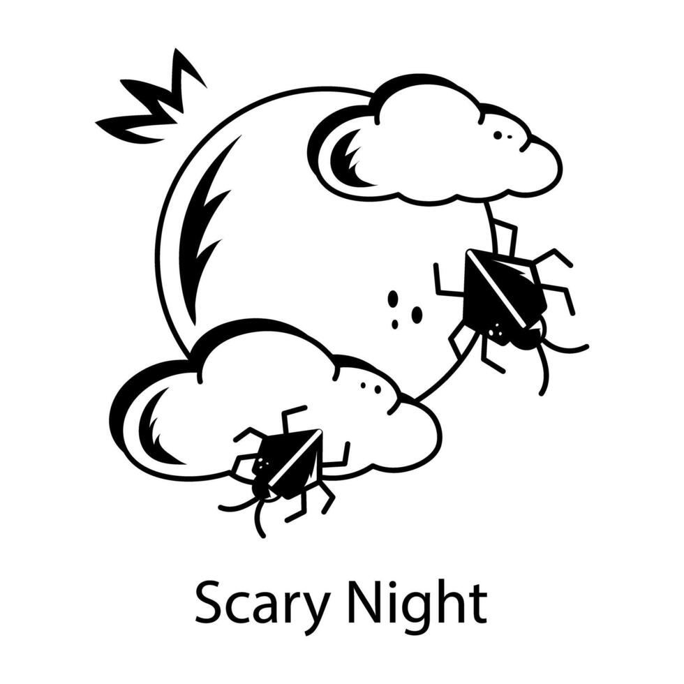 A hand drawn style icon of scary night vector